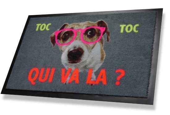 paillasson humoristique chien à lunettes roses plein d'humour